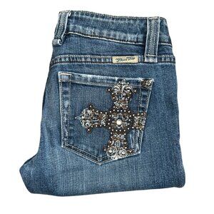 Miss Me JP4788G Bootcut Womens Jeans 28 33 Cross Embroidered Studded Blue
